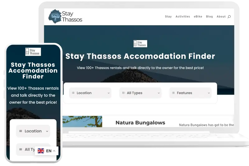 ThasosHolidays Portfolio Dimi Creative home page in both pc and phone view