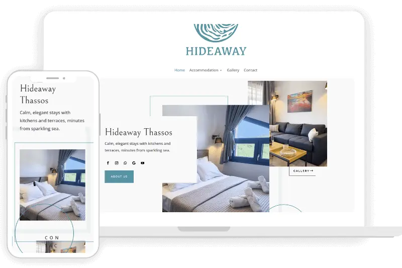 Websites by DimiCreative 2025 sample (1) ThasosHolidays Portfolio Dimi Creative home page in both pc and phone view