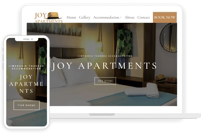 Websites by DimiCreative 2025 sample (8) ThasosHolidays Portfolio Dimi Creative home page in both pc and phone view