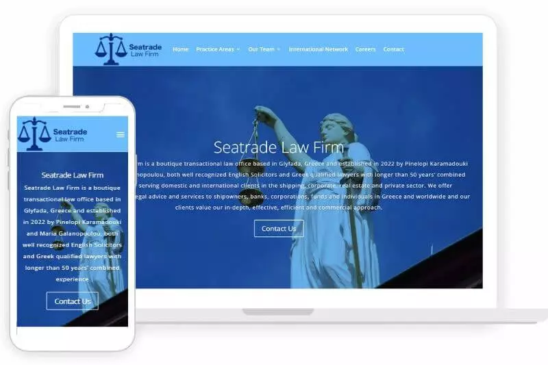 SeaTradeLawFirm Portfolio Dimi Creative home page in both pc and phone view